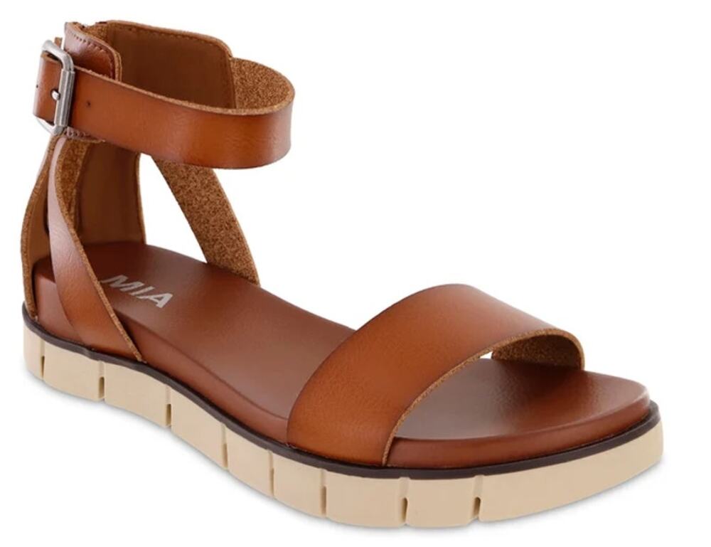 MIA Womens Emilia Sandals Size 6 Cognac Brown Flat Platform Ankle Strap NWOB